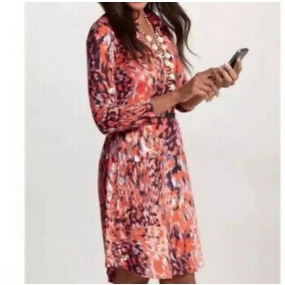 CAbi Abstract Watercolor Jersey Shirt Dress Size S”